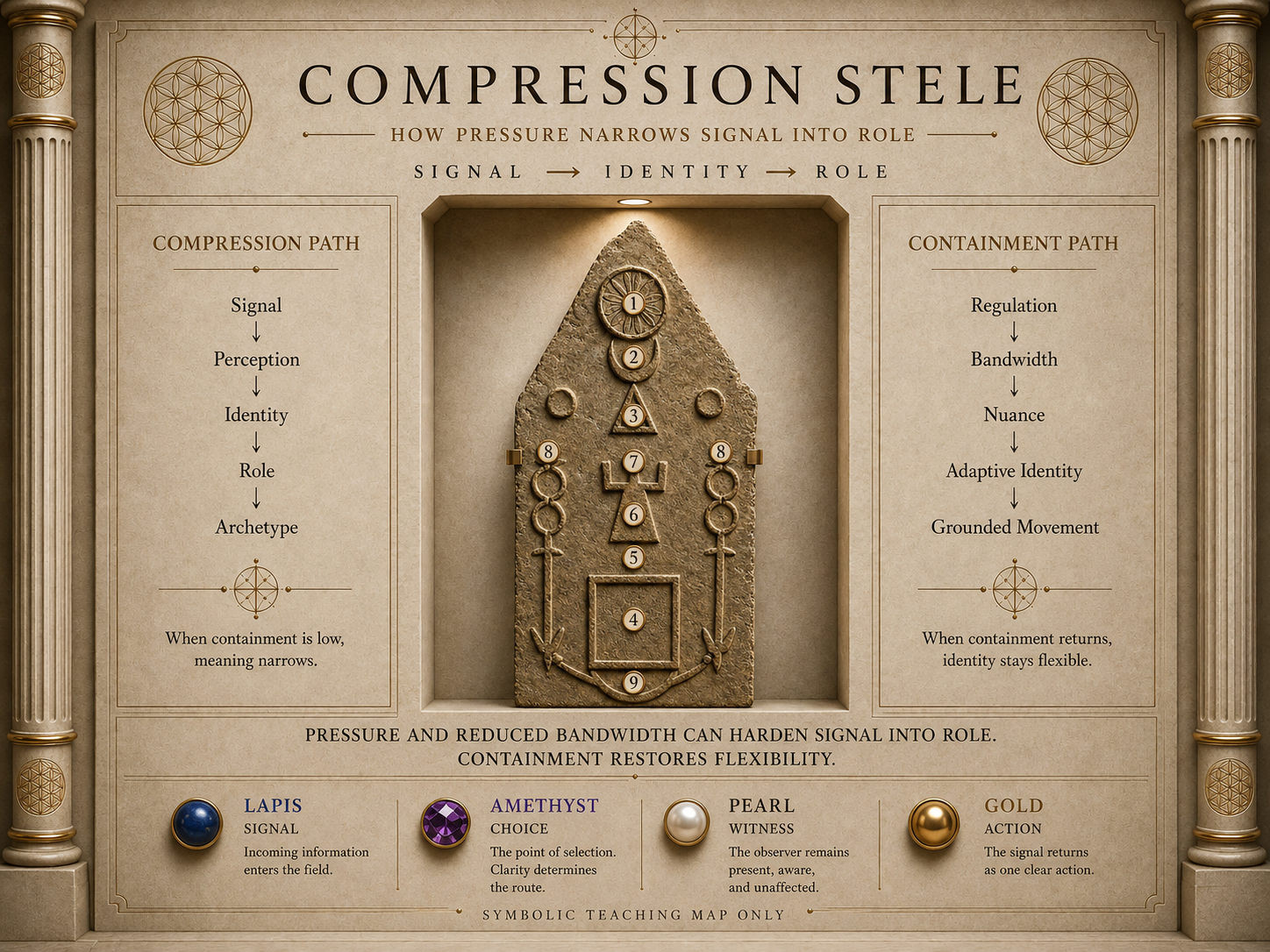 Compression Stele teaching plate showing the compression path and containment path
