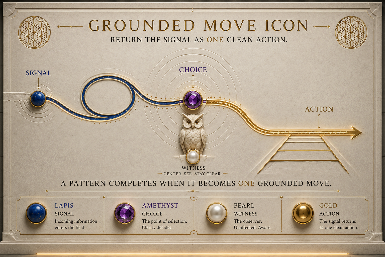 Grounded Move Icon teaching plate showing signal, choice, and action
